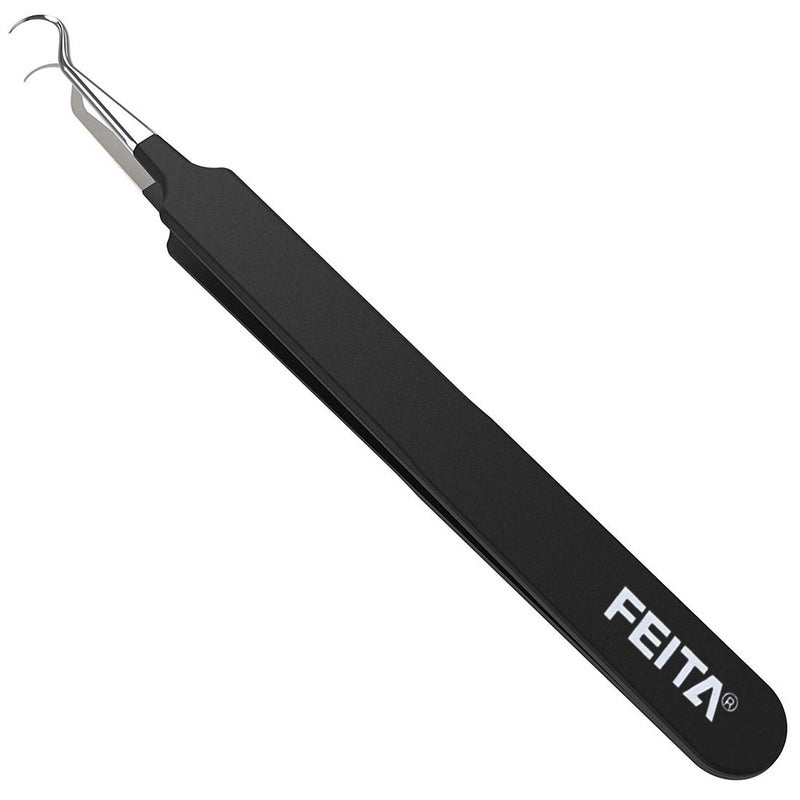 FEITA Blackhead Acne Extraction Tweezers - FEITA Pro & Surgical-Grade Stainless Steel Bend Curved Comedone Extractor Tweezer Tool for Remove Whitehead and Clogged Pores, Pimple - Black - Image 5